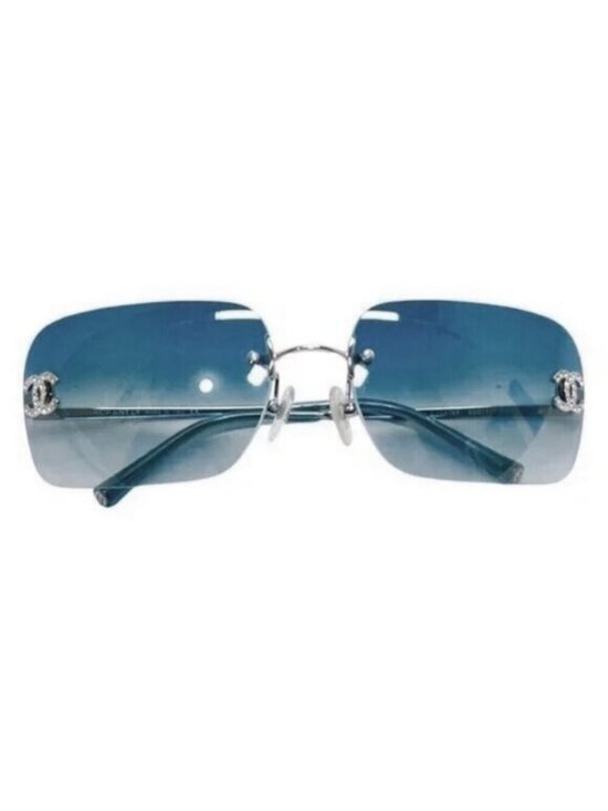 Chanel Vintage Sunglasses Rhinestone Crystal CC Logo Rimless Gradient Blue main image 4